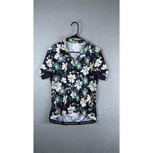 Weimostar Cycling Jersey Mens Small‎ Black Floral Full Zip Short Sleeve Bike